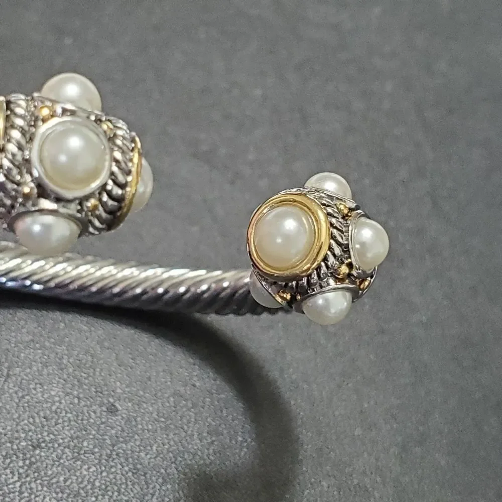 White and yellow Gold overlay freshwater pearl bracelet 7